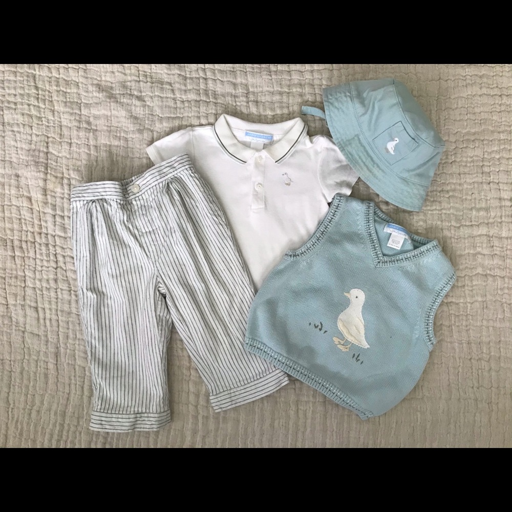 Janie and Jack baby boys blue Easter duck outfit knit vest striped pants NO HAT!